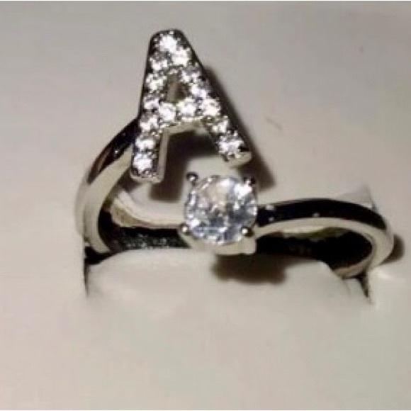 🤩 Letter “A” Cubic Zircon Silvertone Adjustable Ring NWT - Picture 8 of 10